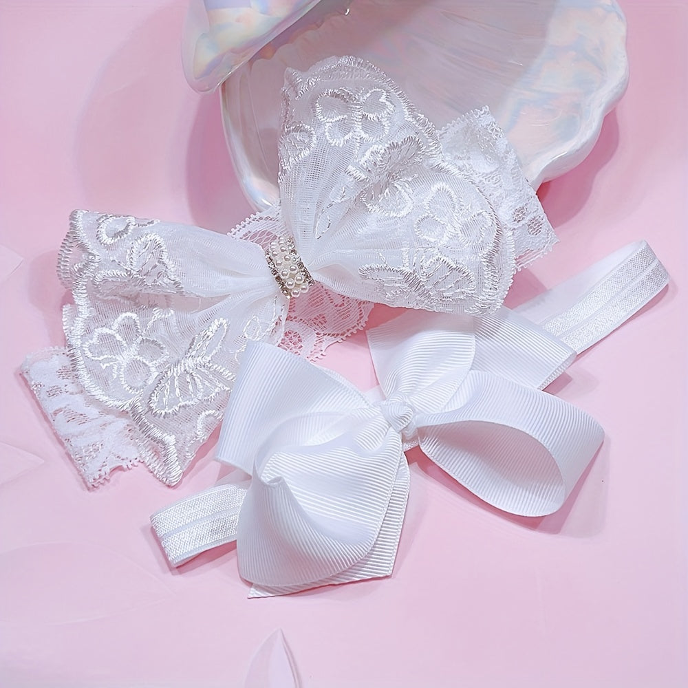2pcs Butterfly Bow Lace Headbands for Baby Girls Kids