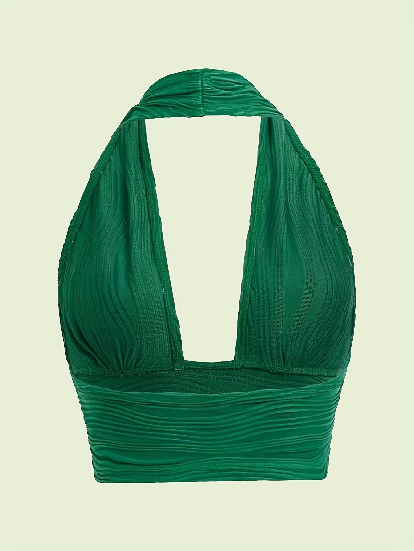 Textured Halter Crop Top Plunge Neck Sleeveless Summer Top