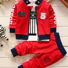 3pc Kids Cotton Suit Set Zipper Coat T-shirt Trousers Party Cl