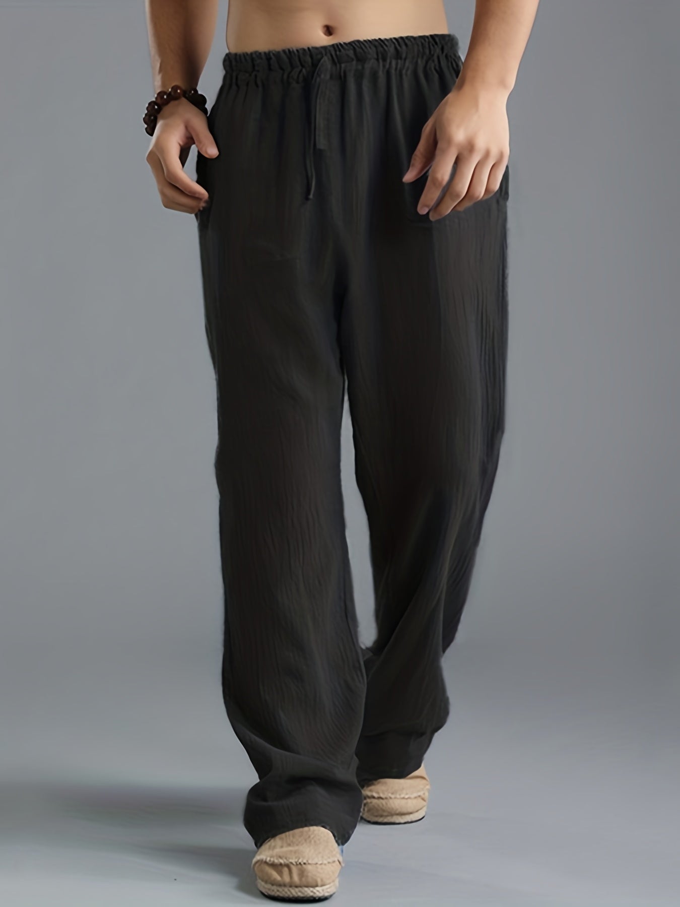 Loose Fit Linen Joggers Men's Casual Solid Sweatpants