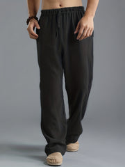 Loose Fit Linen Joggers Men's Casual Solid Sweatpants