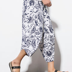 Flower Pattern Loose Cropped Pants for Men