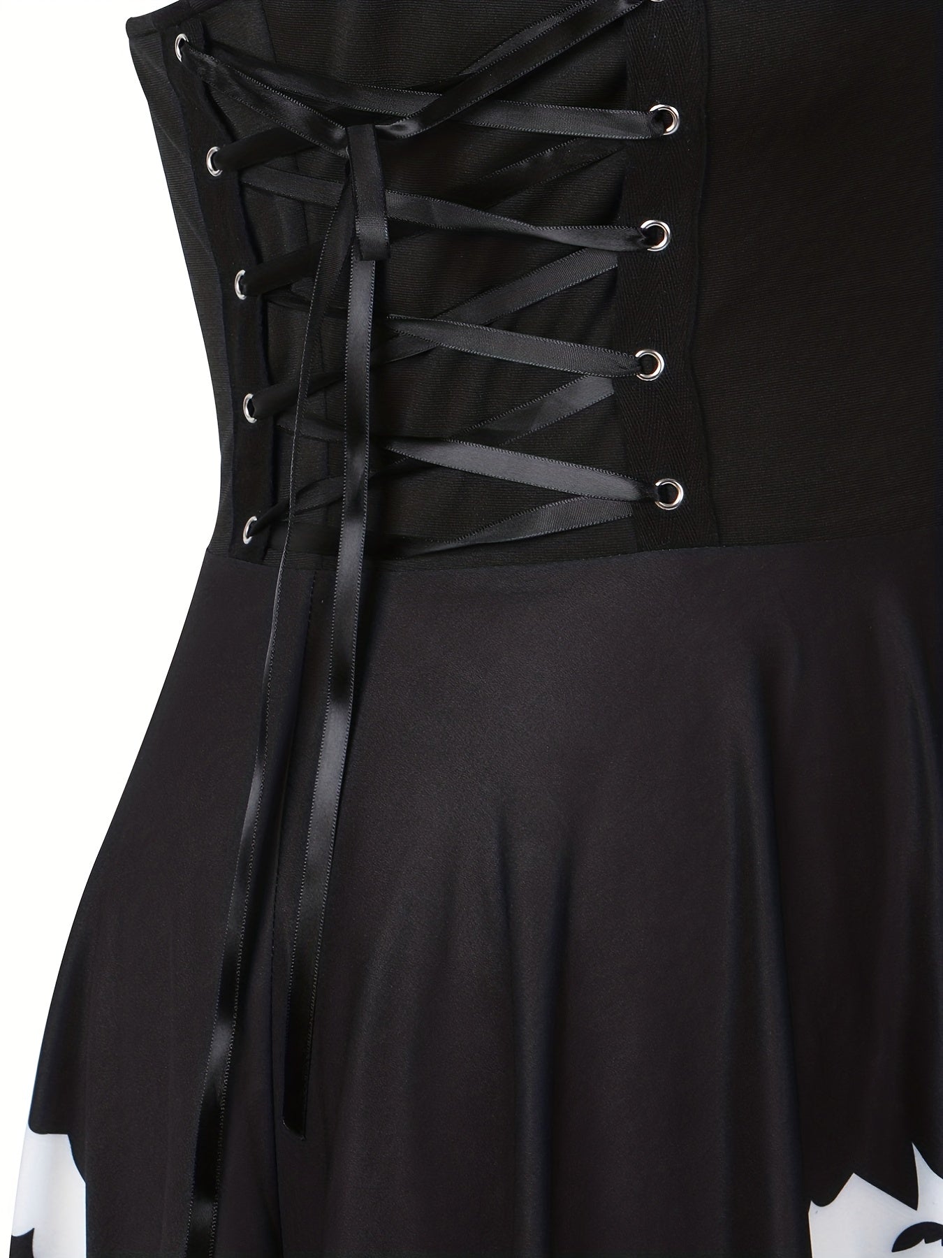 Halloween Goth Dress Women's Plus Bat Print Lace Up V Neck A line Tank