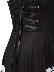 Halloween Goth Dress Women's Plus Bat Print Lace Up V Neck A line Tank