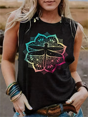 Floral Dragonfly Tank Top Sleeveless Summer Tank Top