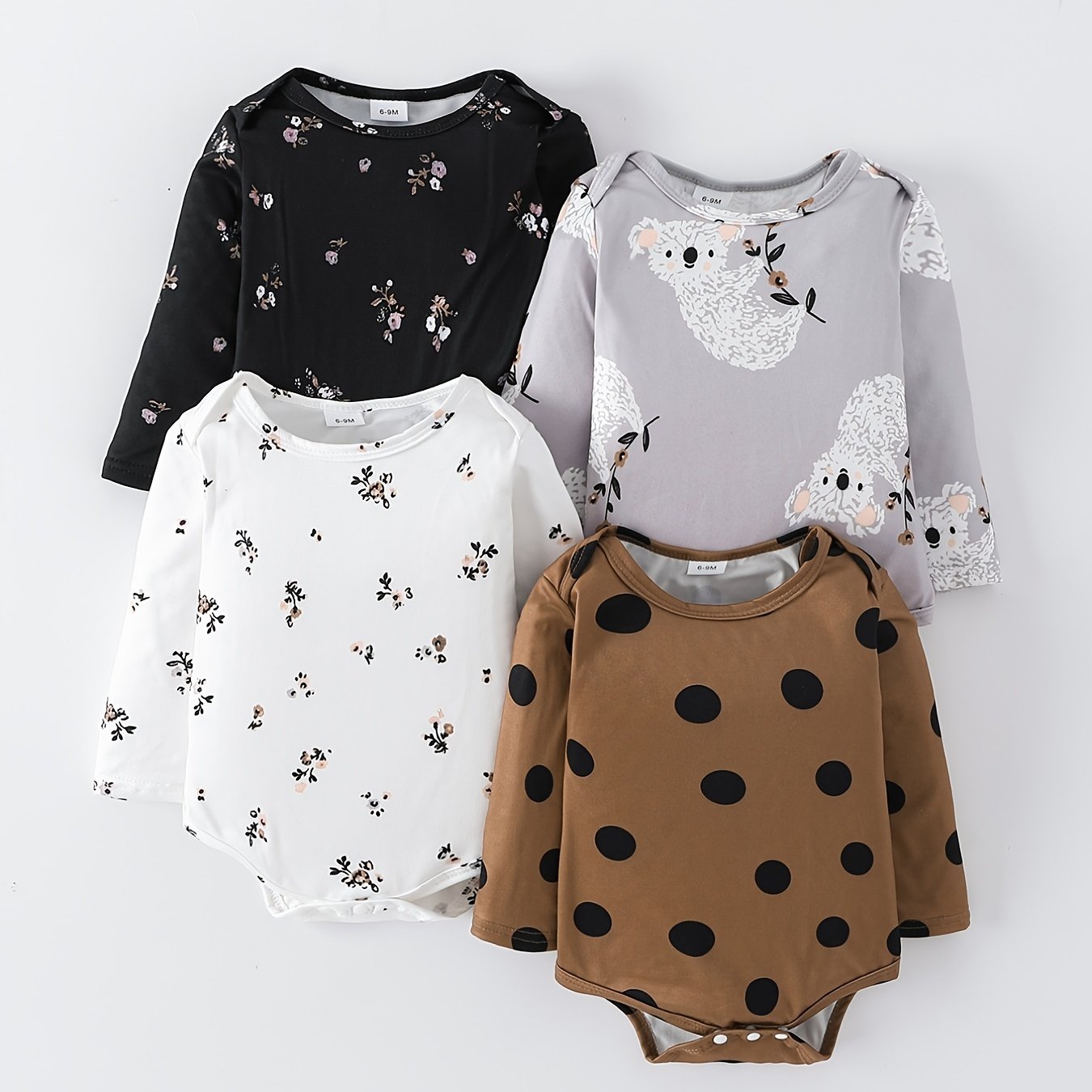 Baby Girls 4pcs Triangle Bodysuits in Ditsy Floral Dot Print