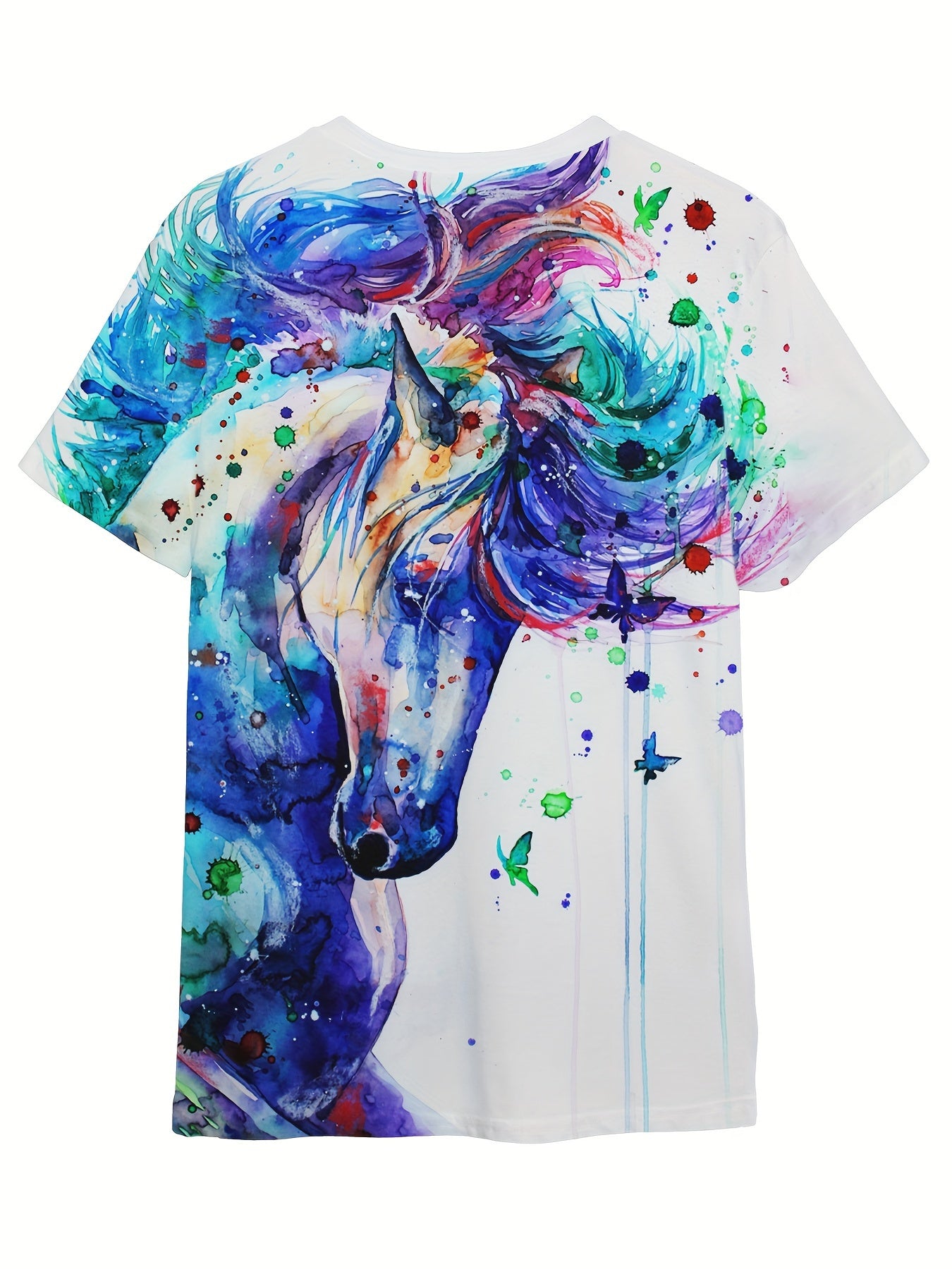 Tie Dye Horse Short Sleeve T-shirt Loose Fit Pullover For Kids