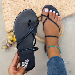 Women's Solid Thong Sandals Open Toe Flat Lightweight Slides Shoes