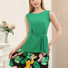Abstract Print Splicing Dress Sleeveless Dress Women's Clothing