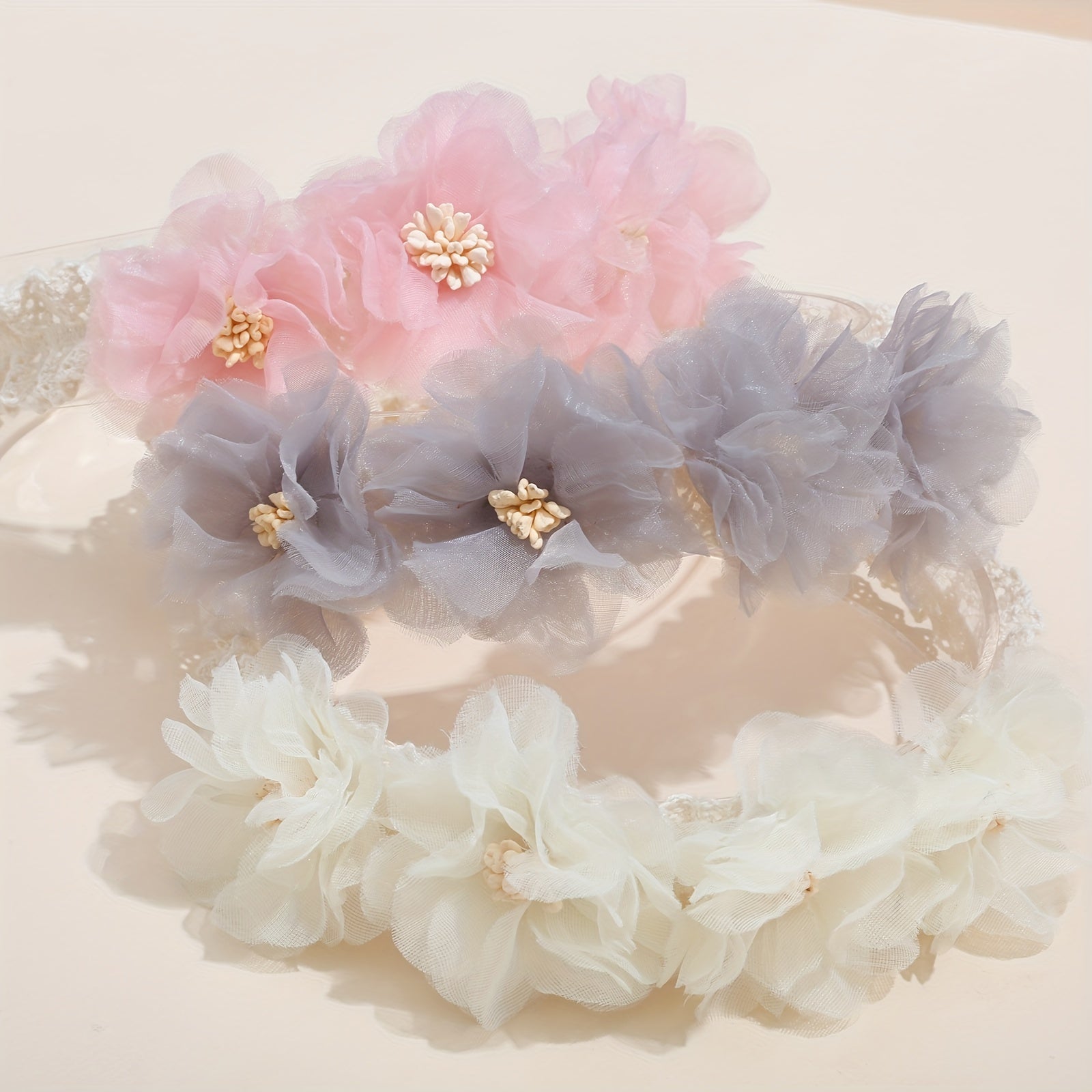 3pcs Artificial Flower Elastic Headband Hair Accessories for Baby Girls