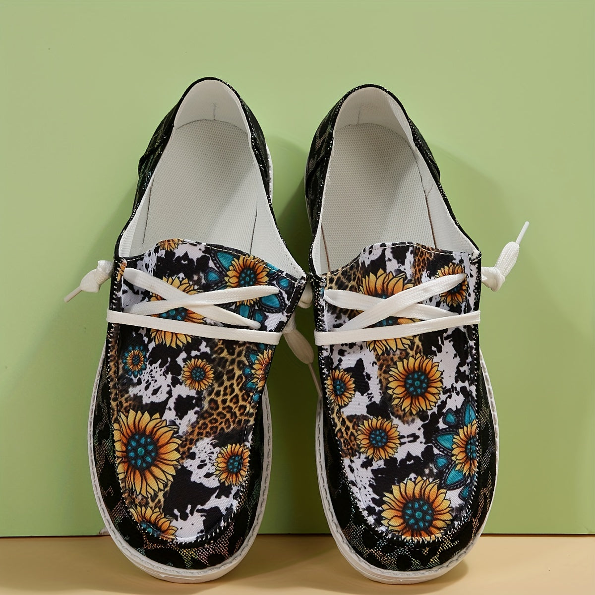 Women's Sunflower & Leopard Print Low Top Walking Shoes Lightweight
