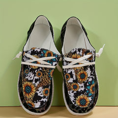 Women's Sunflower & Leopard Print Low Top Walking Shoes Lightweight