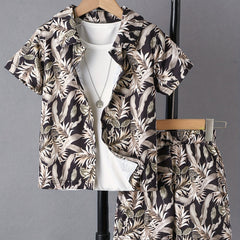 Boys Tropical Graphic Shirt & Shorts Set for Beach Vacation