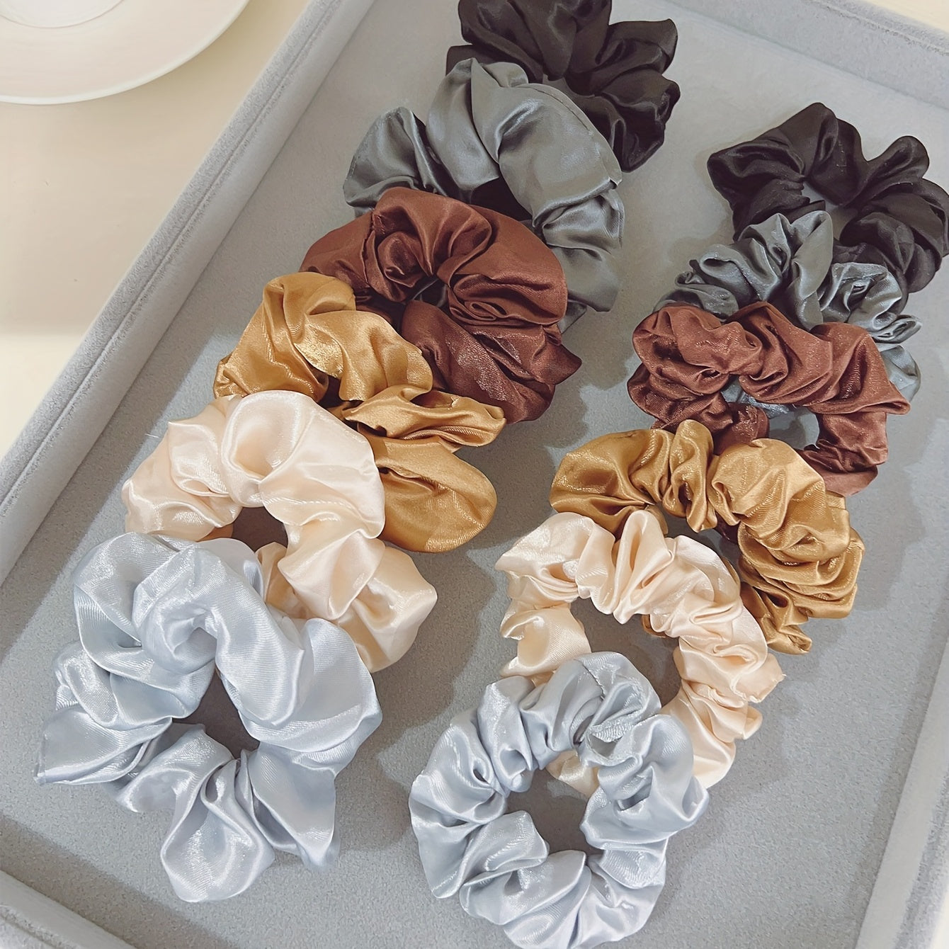 12pcs Seamless Satin Scrunchie Hair Tie Elastic Ponytail Women Hair Rope