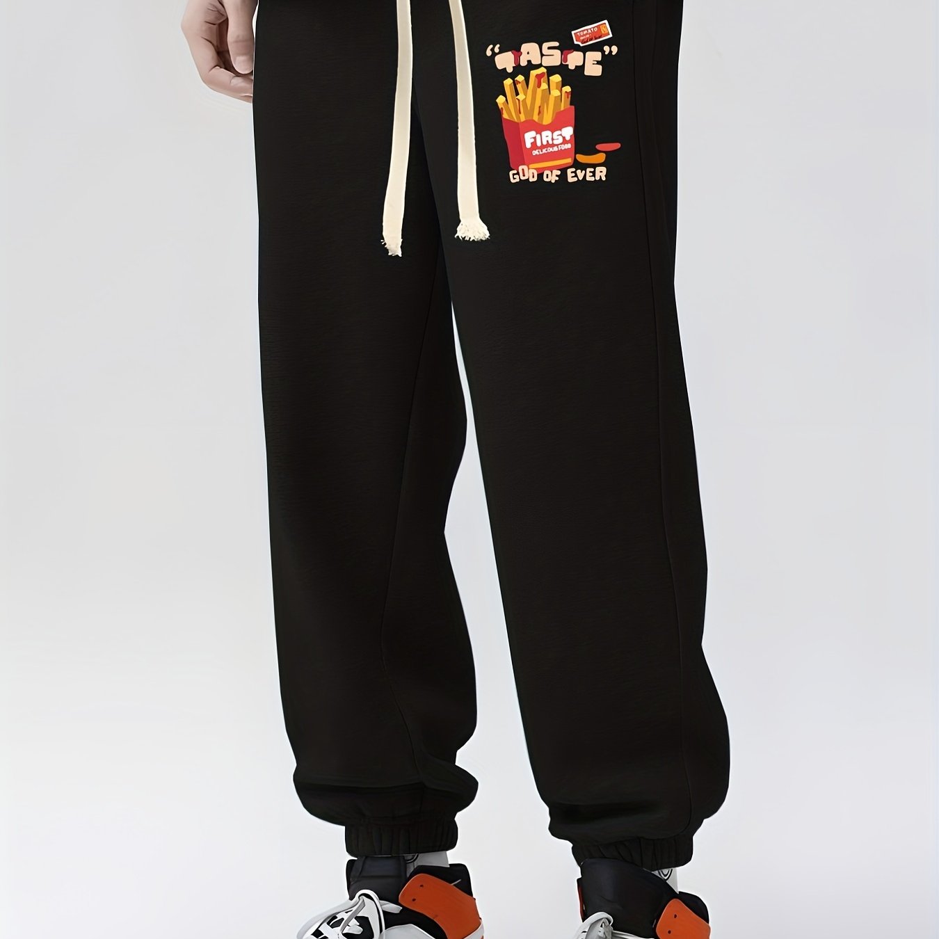 French Fries Print Drawstring Sweatpants Loose Fit Pants Men's
