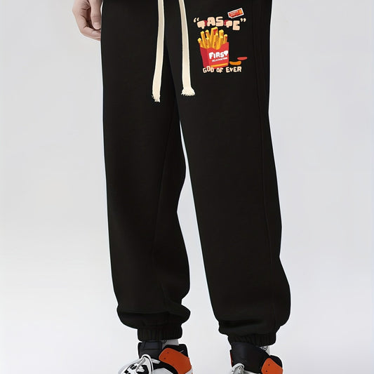 French Fries Print Drawstring Sweatpants Loose Fit Pants Men's