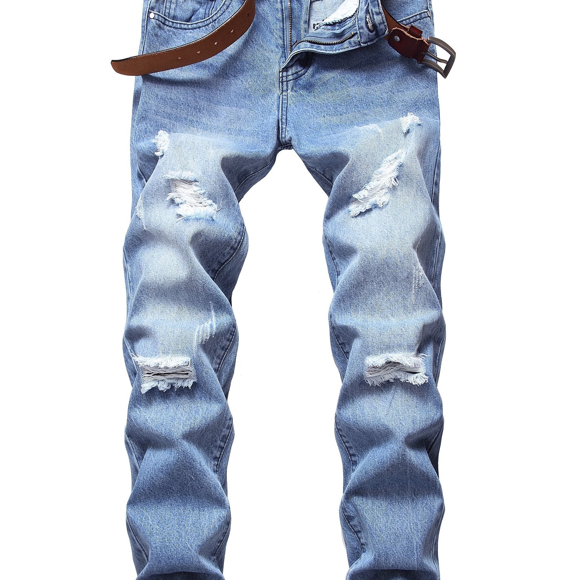 Slim Fit Ripped Jeans Men's Distressed Denim Pants
