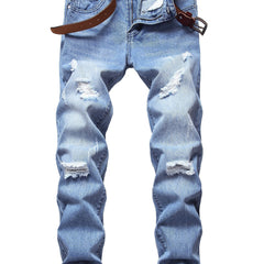 Slim Fit Ripped Jeans Men's Distressed Denim Pants