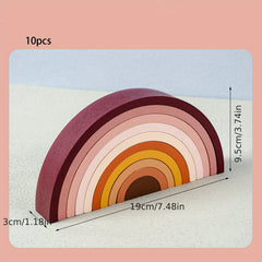 10pcs Morandi Rainbow Arch Bridge Wooden Toys for Kids Montessori Puzzle Game