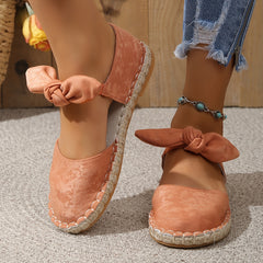 Women's Slip On Round Toe Low Flat Shoes with Bowknot Decor