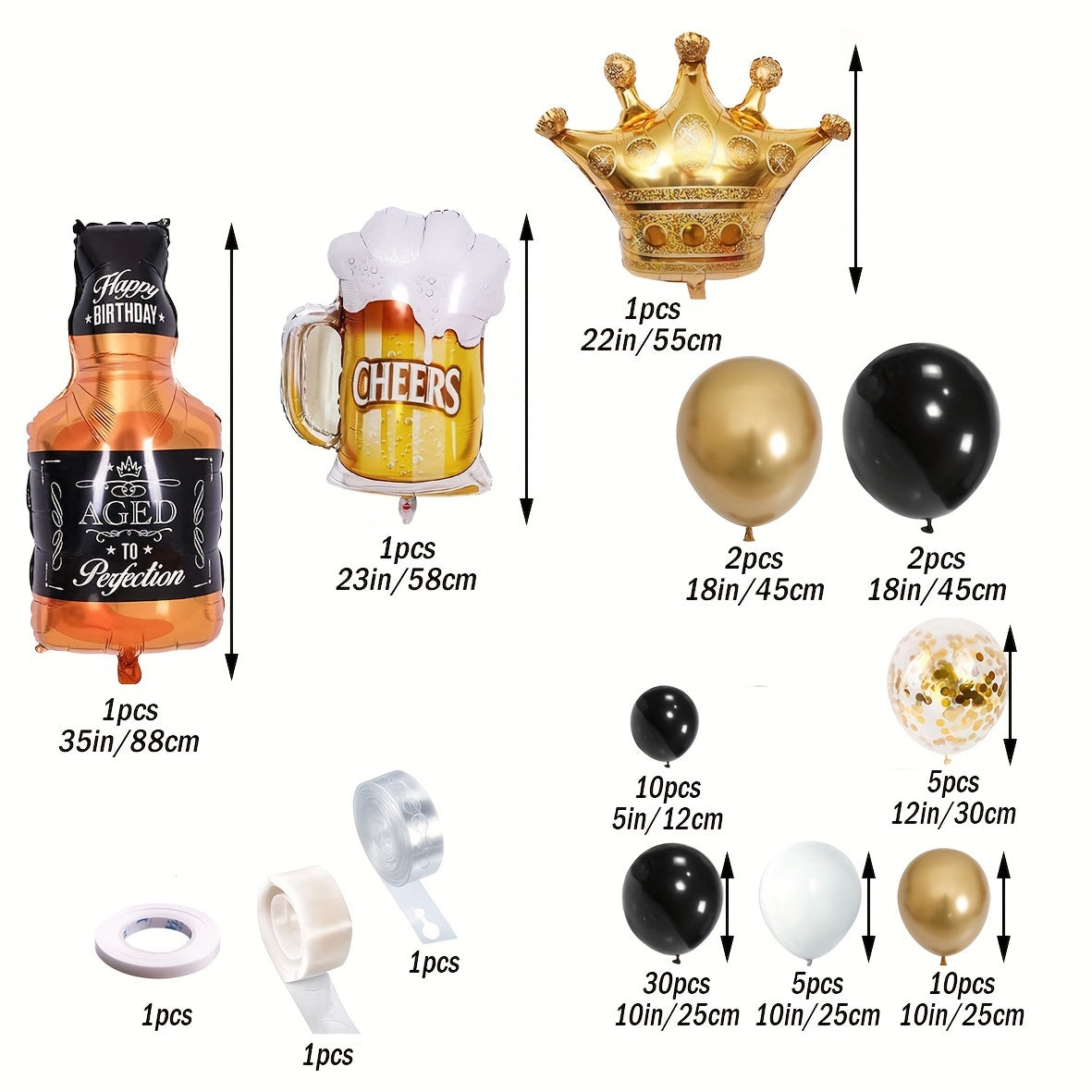 Golden Flower Garland Balloon Arch Kit Whiskey Bottle Beer Cup Balloons