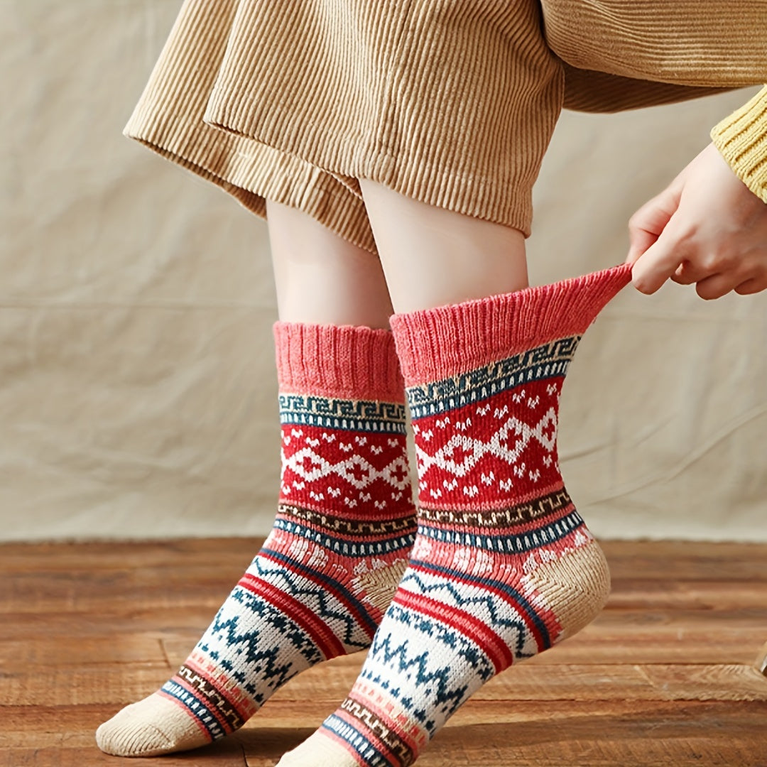 5 Pairs Geometric Pattern Colorblock Socks Women's Stockings