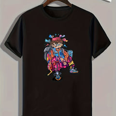 Anime Graffiti Print Men's Graphic T-shirt for Summer