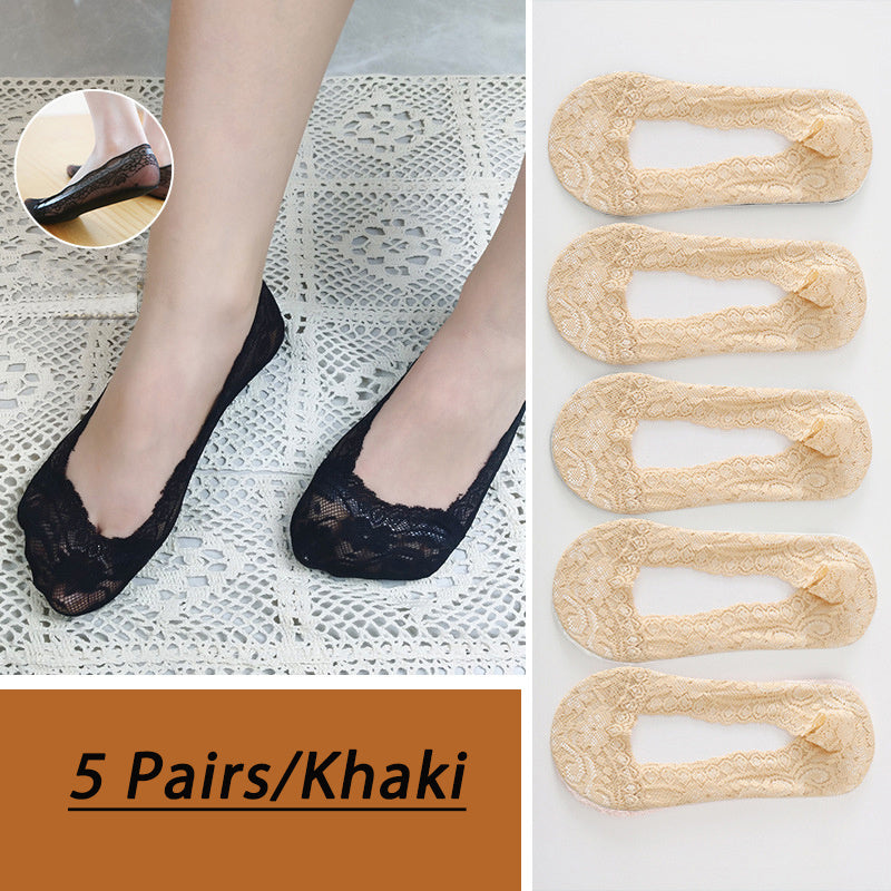 5 Pairs Lace No Show Socks Women's Ankle Stockings