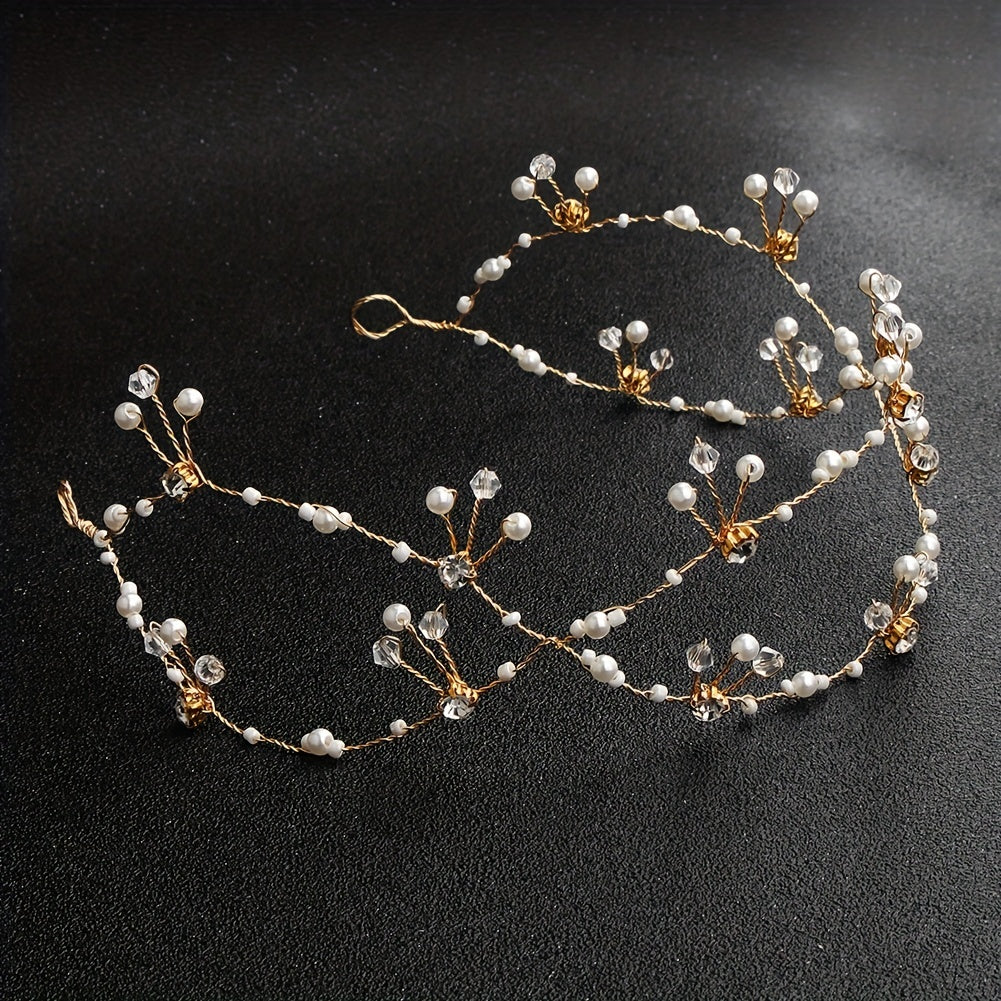 Faux Pearl Hair Chain Crystal Cross Hair Band