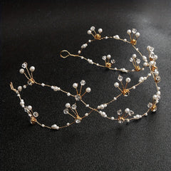 Faux Pearl Hair Chain Crystal Cross Hair Band