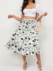 Boho Floral Print Tiered Skirts High Waist