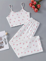 Floral Print Lounge Set Crew Neck Cami Top & Pants