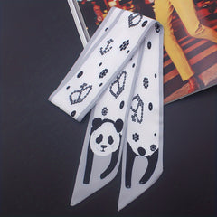 Animal Print Skinny Scarf Long Ribbon Neckerchief Satin Hair Ribbon