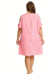 Striped Cold Shoulder Round Neck Nightdress