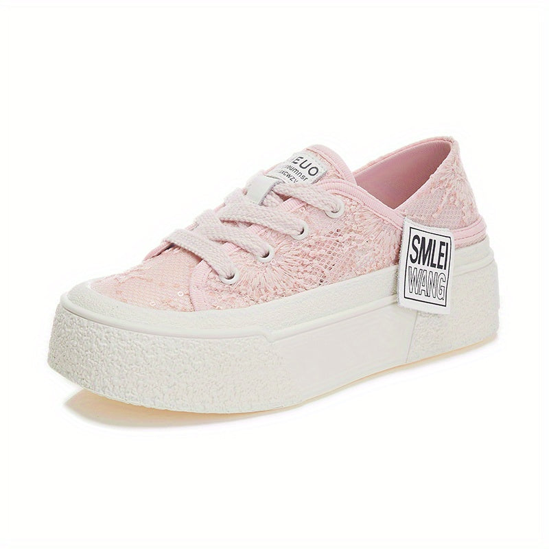 Women's Thick Bottom Mesh Sport Shoes Lace Up Board Shoes