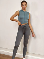 Solid Zip Sleeveless Track Top Sports Yoga Fitness Running Top