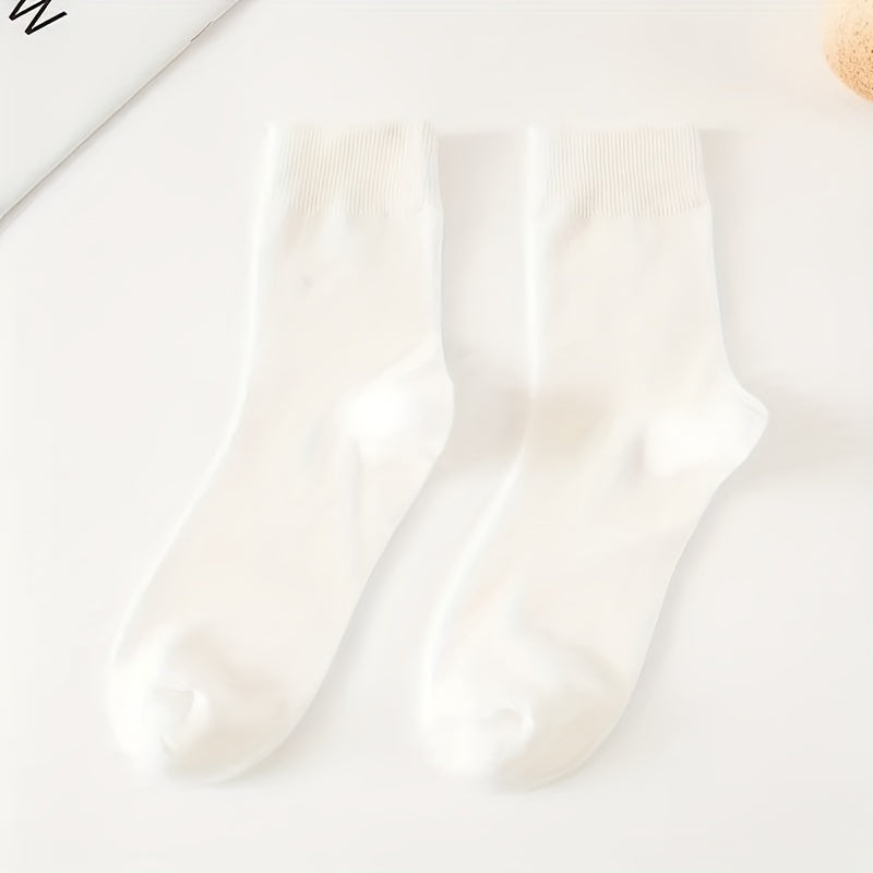 10 Pairs Men's Solid Crew Socks Comfy Cotton Blend Casual Unisex Socks
