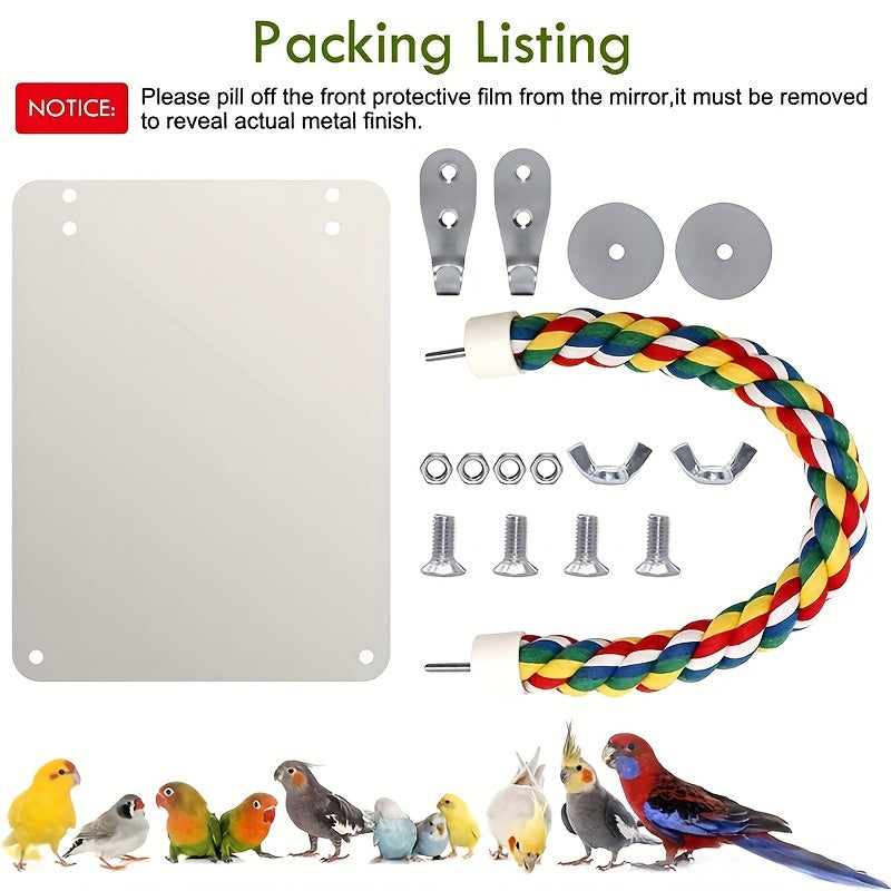 Bird Stand Rope Perch With Mirror Toy For Parrot