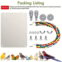 Bird Stand Rope Perch With Mirror Toy For Parrot