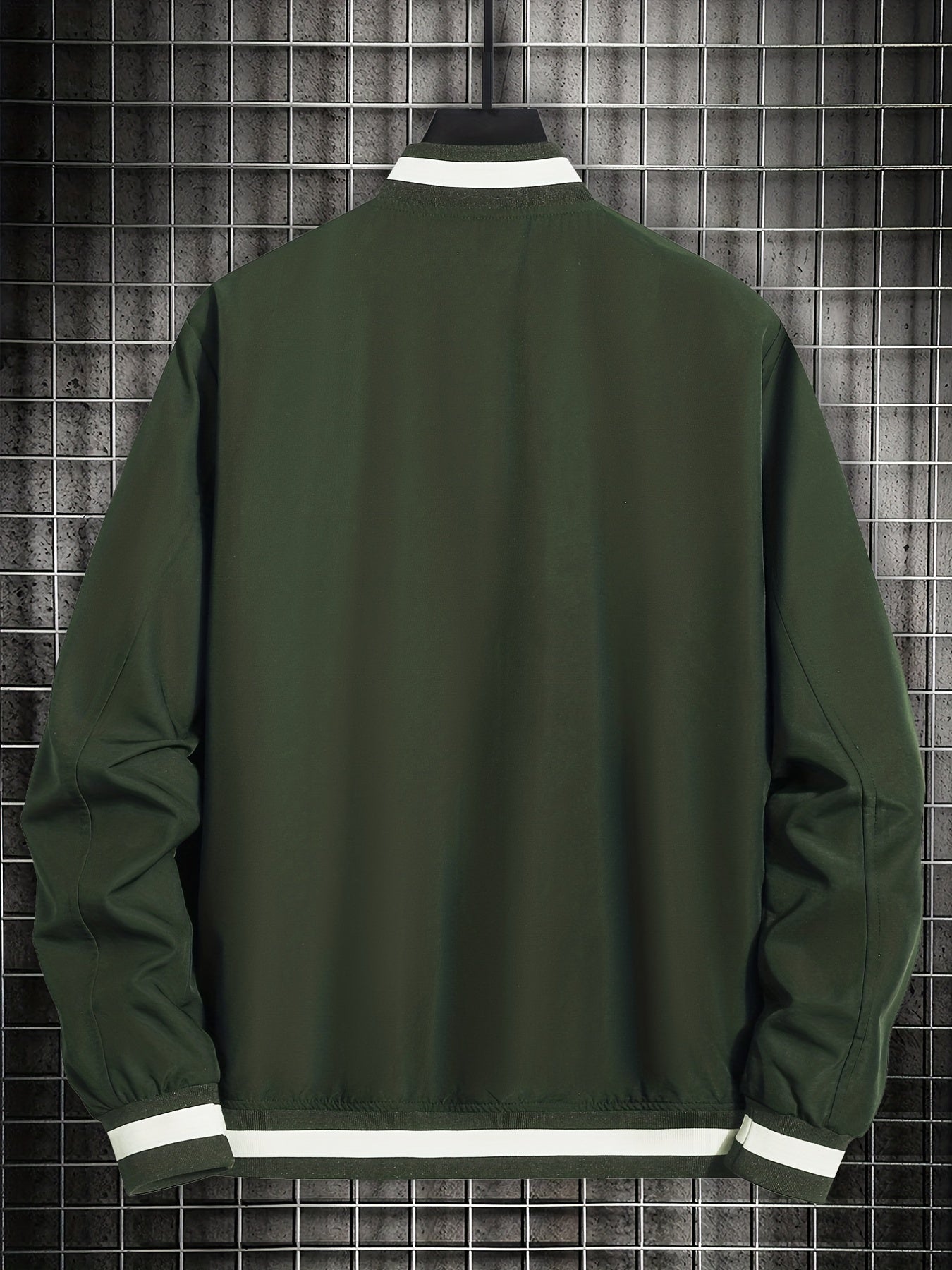 Men's Solid Stand Collar Zip Up Jacket for Spring Fall