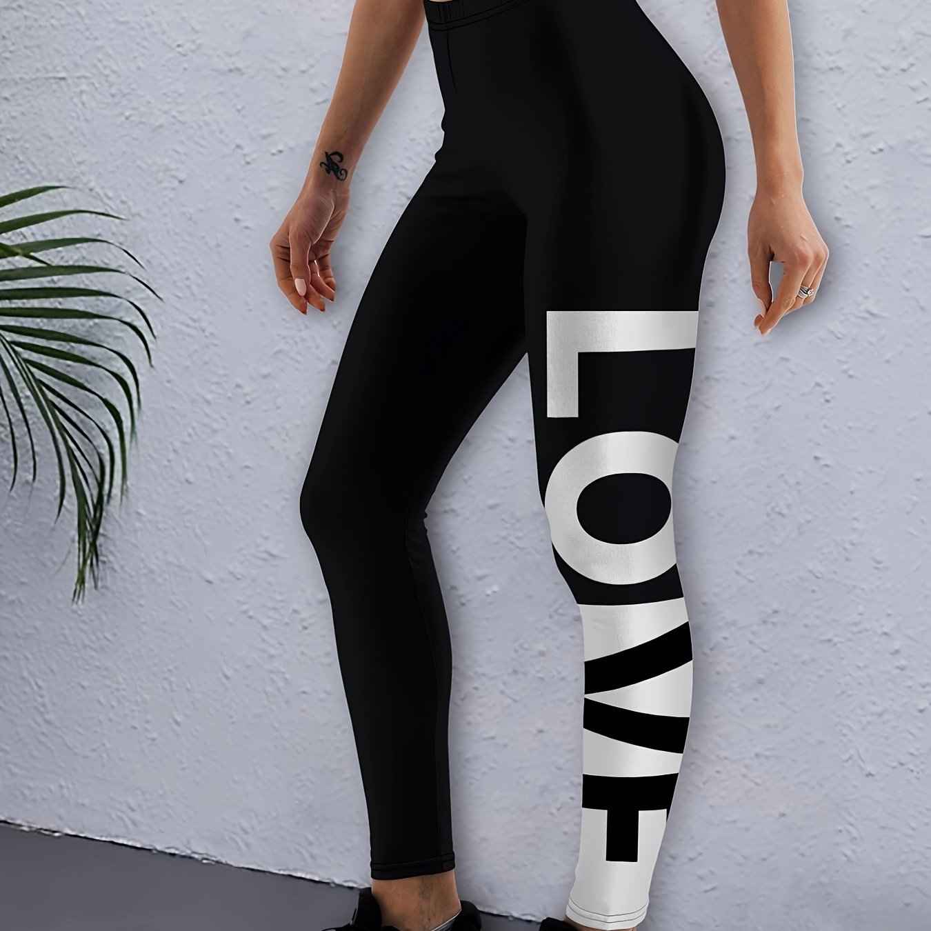 High Waist Yoga Leggings Letter Print Breathable Ankle Length Pants