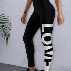 High Waist Yoga Leggings Letter Print Breathable Ankle Length Pants