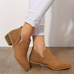 Women's Point Toe Chunky Low Heel Ankle Boots