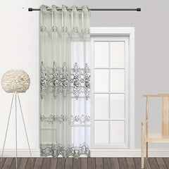 Grey Flower Embroidered Curtain for Home Decor