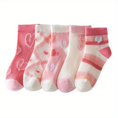 5 Pairs Cartoon Heart Knit Socks Girls Accessories