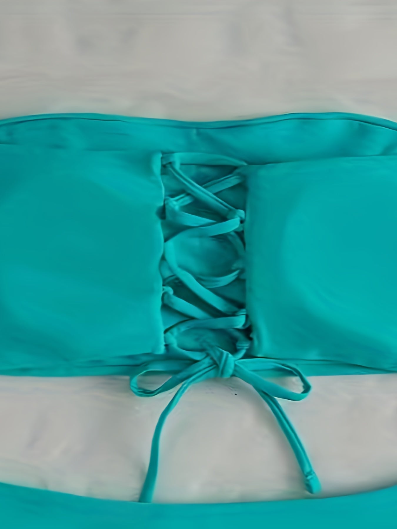 Lake Lace Up Bandeau 2 Piece Set Bikini Solid High Waist Swimsuit