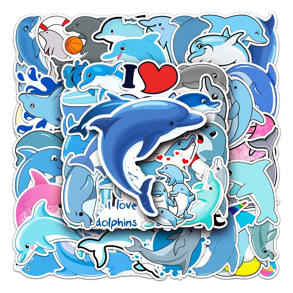 50pcs Dolphin Pattern Graffiti Waterproof Stickers For Water Bottles Laptop