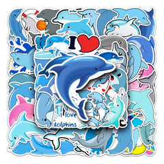 50pcs Dolphin Pattern Graffiti Waterproof Stickers For Water Bottles Laptop