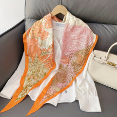 Leaf Print Rhombus Scarf Block Shawl Thin Windproof Head Wrap Bandana