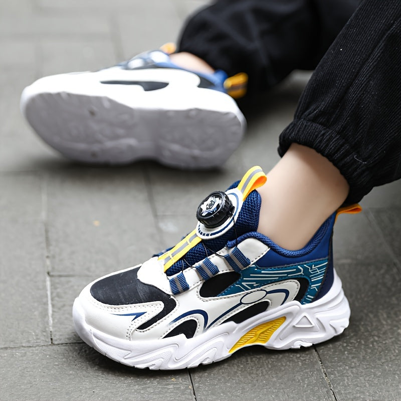Boy's Block Basketball Shoes with Rotating Buckle Non Slip Sneakers
